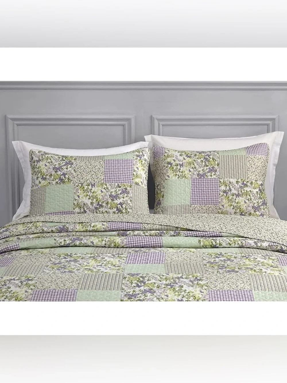 Floral Patchwork Full 3 piece Quilt Set - Lavender & Sage